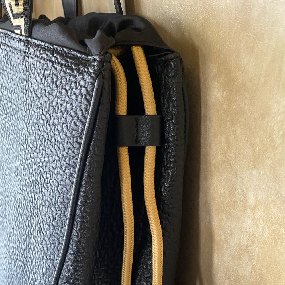 Versace Perfums Black Faux Leather Tote Bag Gold Accents Drawstring Magnetic Big - Picture 9 of 13